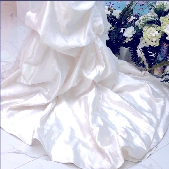 Moonlight Designer White Wedding Strapless Dress Crystal Beaded Ruffled Gown 6 - Picture 6 of 10